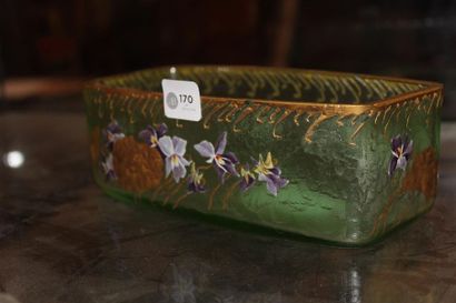 Petite jardinière en verre teinté à décor...
