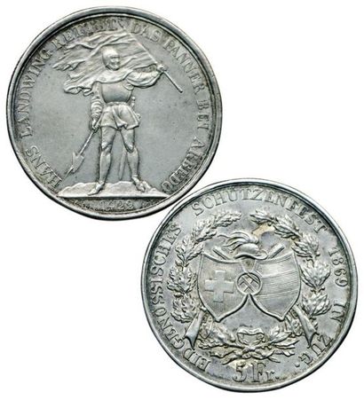 SUISSE.
Zug. Médaille de Tir. 5 Francs. 1869....