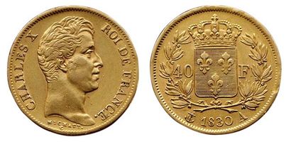CHARLES X. 
40 Francs 1830 A. Paris. Tr....