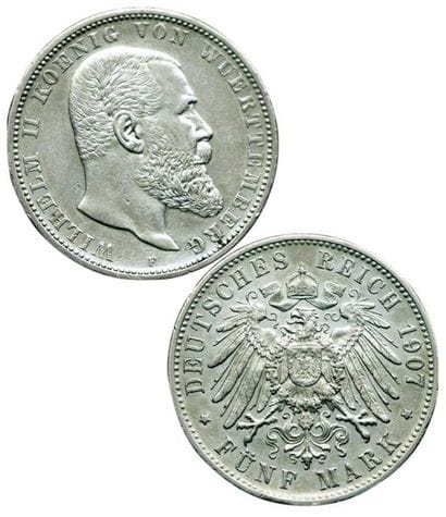 ETATS GERMANIQUES.
Wuertenberg. 5 Mark. 1907...