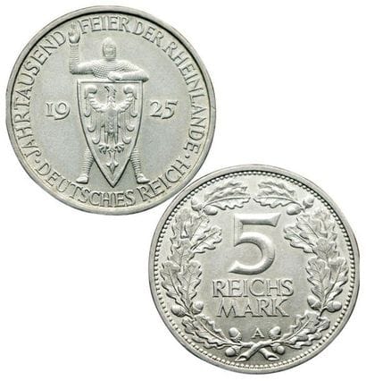 REPUBLIQUE DE WEIMAR.
5 Mark. 1925 A. Km.47....