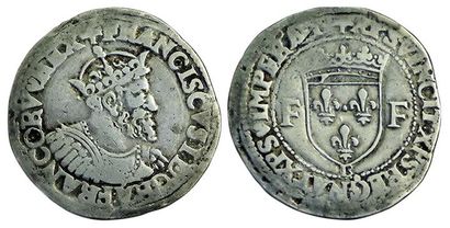 FRANÇOIS 1er.
Teston 28ème type. Rouen. Buste...