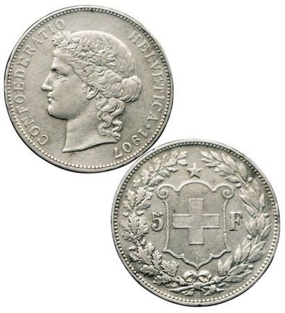 SUISSE.
5 Francs. 1907 B. Km.34. TTB