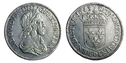 LOUIS XIII.
Quart d'écu 1643 D. 2ème poinçon...