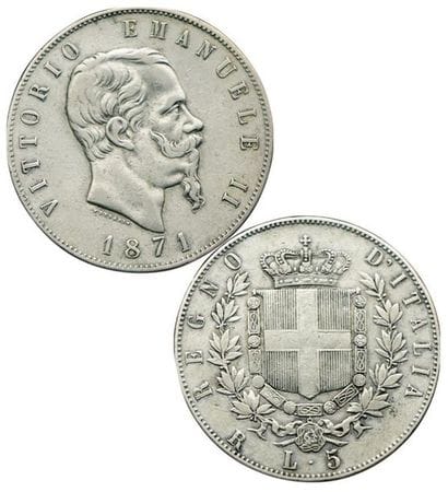 ITALIE.
Victor Emmanuel II. 5 Lire. 1871...