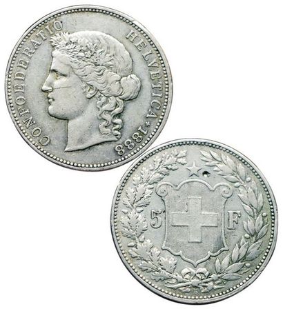 SUISSE.
5 Francs. 1888 B. Berne. Km.34. 25000...