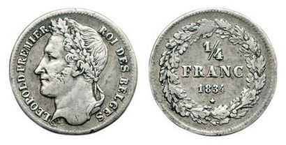 BELGIQUE.
Léopold I. ¼ Franc. 1834. Km.8....