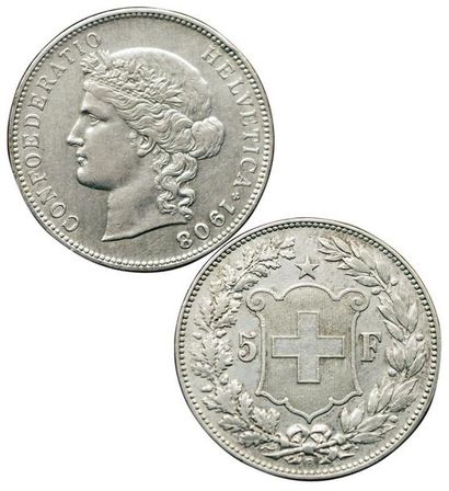 SUISSE.
5 Francs. 1908 B. Km.34. SUP