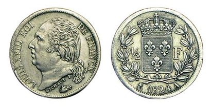 LOUIS XVIII.
Demi Franc. 1824 A. Paris. F.179/43....