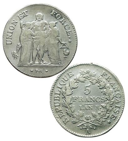 CONSULAT.
5 Francs U et F. An 8 A. Paris....