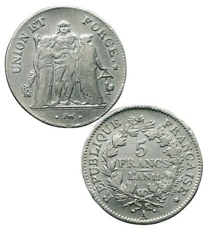 CONSULAT.
5 Francs U et F. An 11 A. Paris....