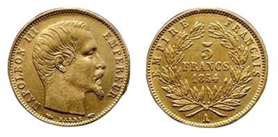 NAPOLEON III.
5 Francs petit module 1854...