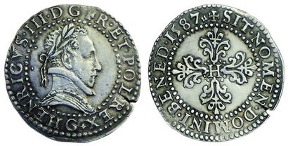 HENRI III.
Demi Franc au col plat. 1587 G...