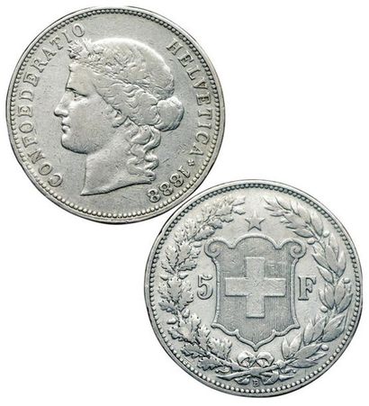 SUISSE.
5 Francs. 1888 B. Berne. Km.34. 25000...