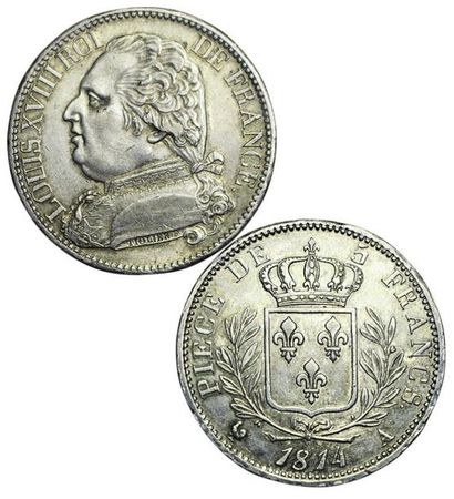 LOUIS XVIII.
5 Francs au buste habillé. 1814...