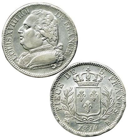 LOUIS XVIII.
5 Francs au buste habillé. 1814...