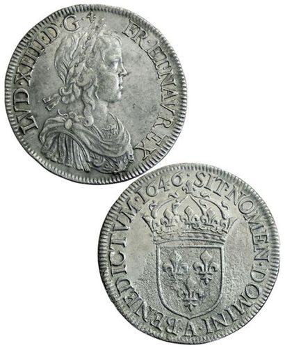 LOUIS XIV.
Ecu à la mèche longue. 1646 A....