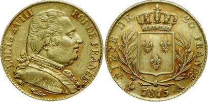 LOUIS XVIII. 
20 Francs 1815 A. Paris. F.517/10....