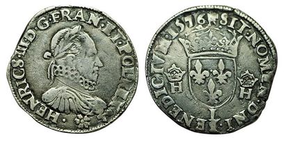 HENRI III .
Teston 37ème type. Buste à l'antique....