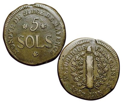 SIEGE DE MAYENCE.
5 Sols 1793. G.67. TTB