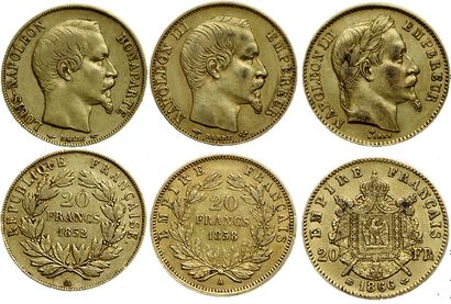 NAPOLEON III.
3 pièces de 20 Francs dates...