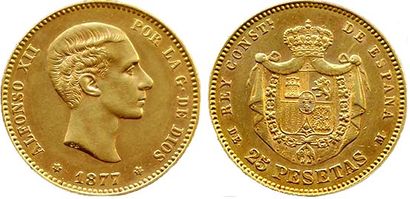 ESPAGNE. ALFONSO XII.
25 Pesetas 1877. Cal.3....