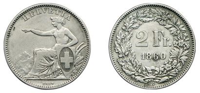 SUISSE.
2 Francs. 1860 B. Bruxelles. Km.10a....