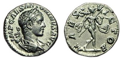 ELAGABALE.
218-222. Denier. R/ MARS VICTOR....