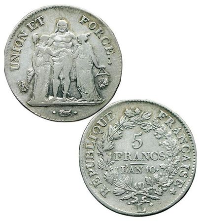 CONSULAT.
5 Francs U et F. An 10 L. Bayonne....
