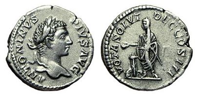 CARACALLA. DENIER.
R/ VOTA SOLUC DEC COS...