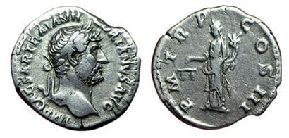 HADRIEN.
117-138. Denier. R/ PM TRP COS III....