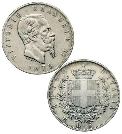ITALIE.
Victor Emmanuel II. 5 Lire. 1875...