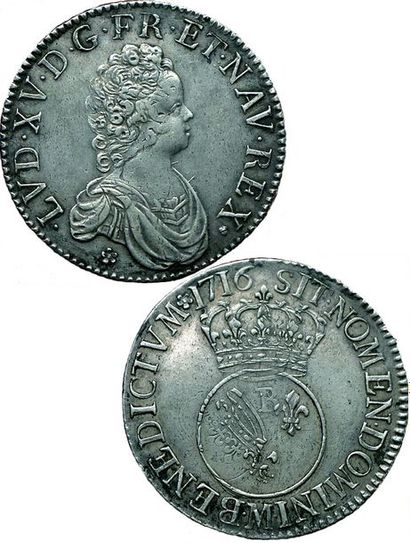 LOUIS XV.
1715-1774. Ecu Vertugadin. 1716...