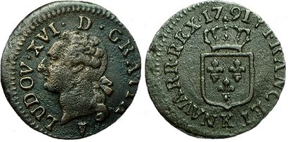 LOUIS XVI.
Liard 1791 K. Bordeaux. 2,4 grs....
