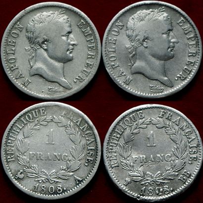 1er EMPIRE.
2 pièces de 1 Franc. 1808 A et...