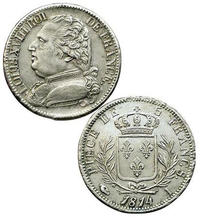 LOUIS XVIII.
5 Francs au buste habillé. 1814...