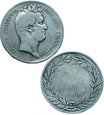 LOUIS-PHILIPPE 1er.
5 Francs. 1830 D. Lyon....
