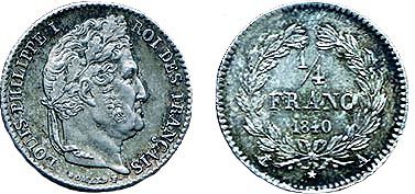LOUIS-PHILIPPE 1er.
Quart de Franc. 1840...