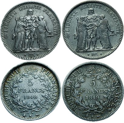 IIème REPUBLIQUE.
2 pièces de 5 Francs Hercule....