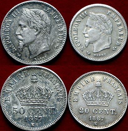 NAPOLEON III. 
2 monnaies : 50 Centimes 1867...
