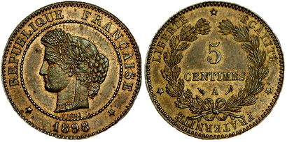 IIIème REPUBLIQUE.
5 Centimes Cérès. 1898...