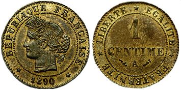 IIIème REPUBLIQUE.
1 Centime Cérès. 1890...