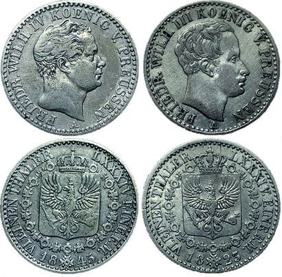 ETATS GERMANIQUES.
Prusse. 2 monnaies : 1/6...