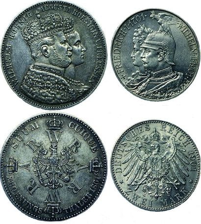 ETATS GERMANIQUES.
Prusse. 2 monnaies commémoratives:...