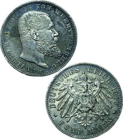 ETATS GERMANIQUES.
Wuertenberg. 5 Mark. 1913...