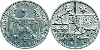 REPUBLIQUE DE WEIMAR.
3 Mark. 1927 A. 40ème...