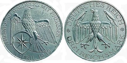 REPUBLIQUE DE WEIMAR.
3 mark. 1929 A. Km.62....