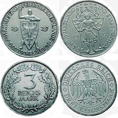 REPUBLIQUE DE WEIMAR.
2 monnaies : 3 Mark...