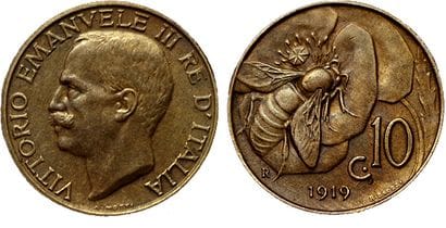 ITALIE.
10 Centesimi. 1919 R. Rome. Mont.328...