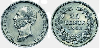 PAYS-BAS.
25 Cents 1848. Km.76. SUP